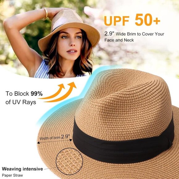 Women\'s Straw Fedora Hat Sun Protection Packable Adjustable Stylish Outdoors main image 6